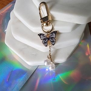 Faux Pearl Butterfly bag charm Keychain Pendant Keyring